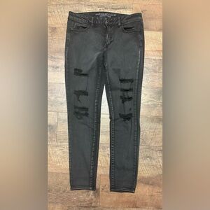 American Eagle Outfitters Faded Black Distressed Jeggings W/ Stretch Size 12